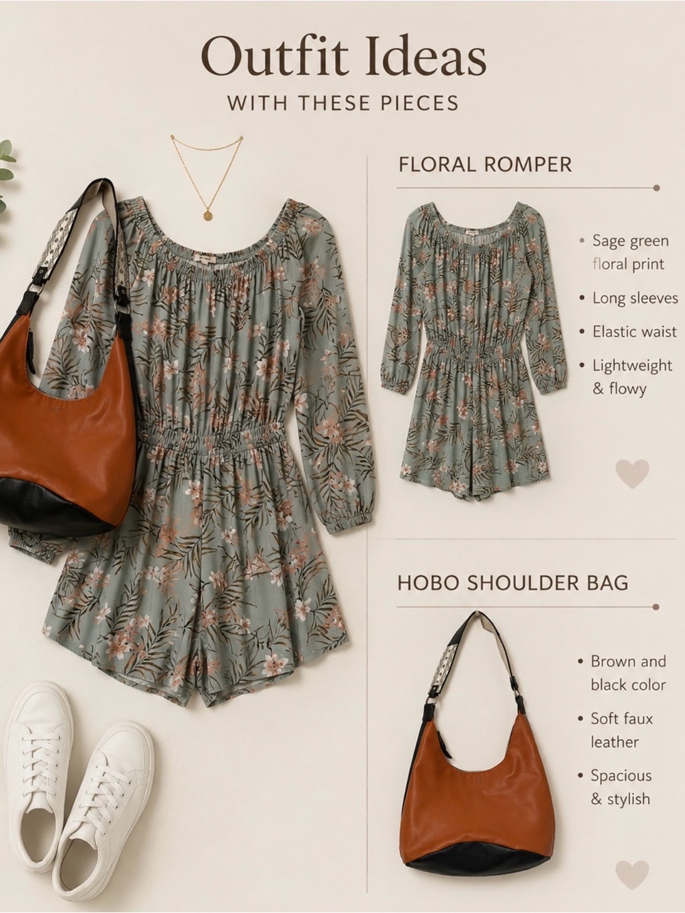 Sage Green Floral Romper and bag $15